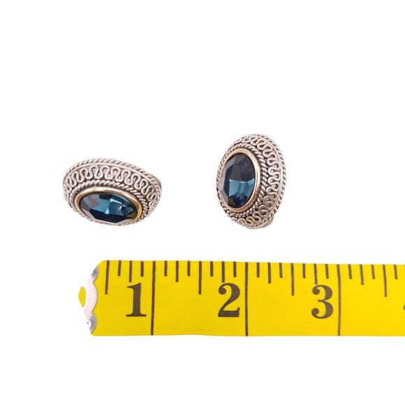 John Candice Oval Aqua Blue Faceted Crystal Two Tone Clip On Earrings Statement - Picture 5 of 5